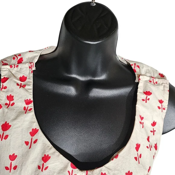 Ruby Belle Vintage Red Orange Off White Floral Dress 8 - Picture 3 of 9